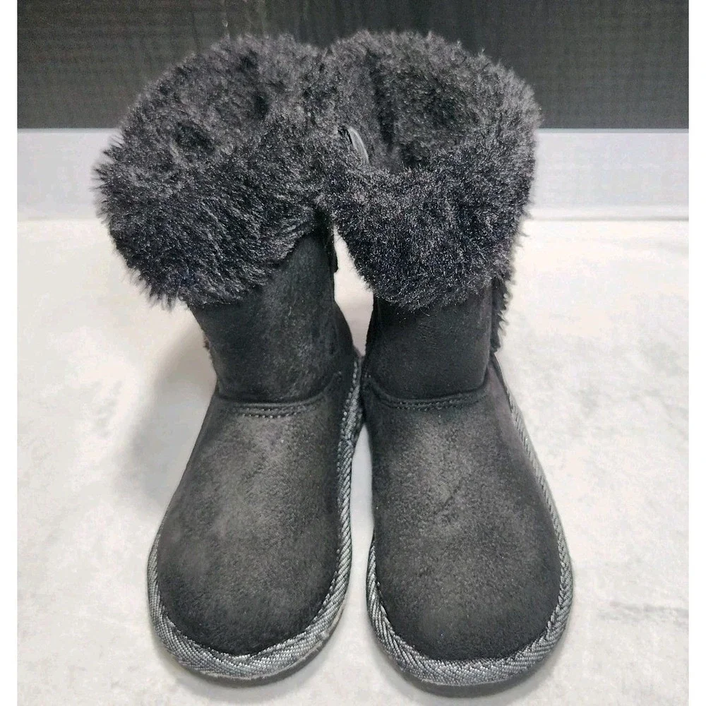 Black Faux Fur Shimmer Bow Winter Boots Toddler Size 8